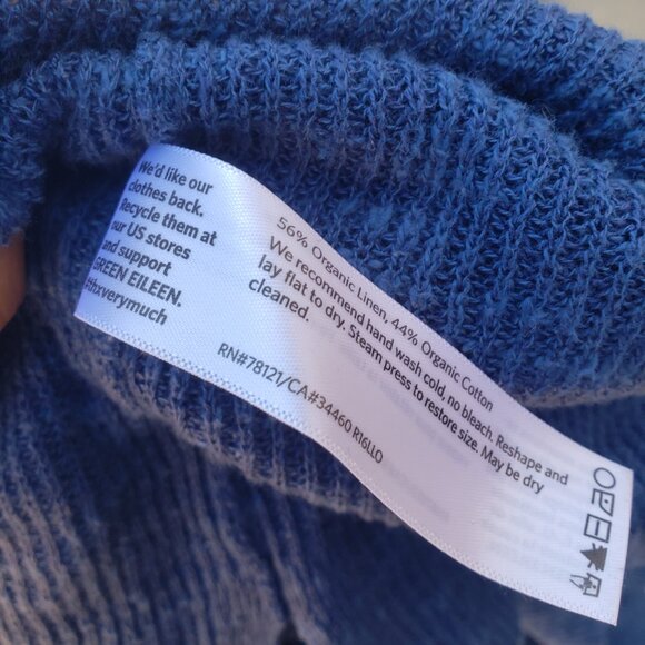 Eileen Fisher Sweater Blue Linen Knit V Neck Short Dolman Sleeve Hi Low Small - Picture 7 of 7